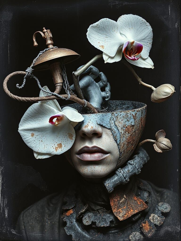 Surreal Orchid Face in a Baroque Dreamscape