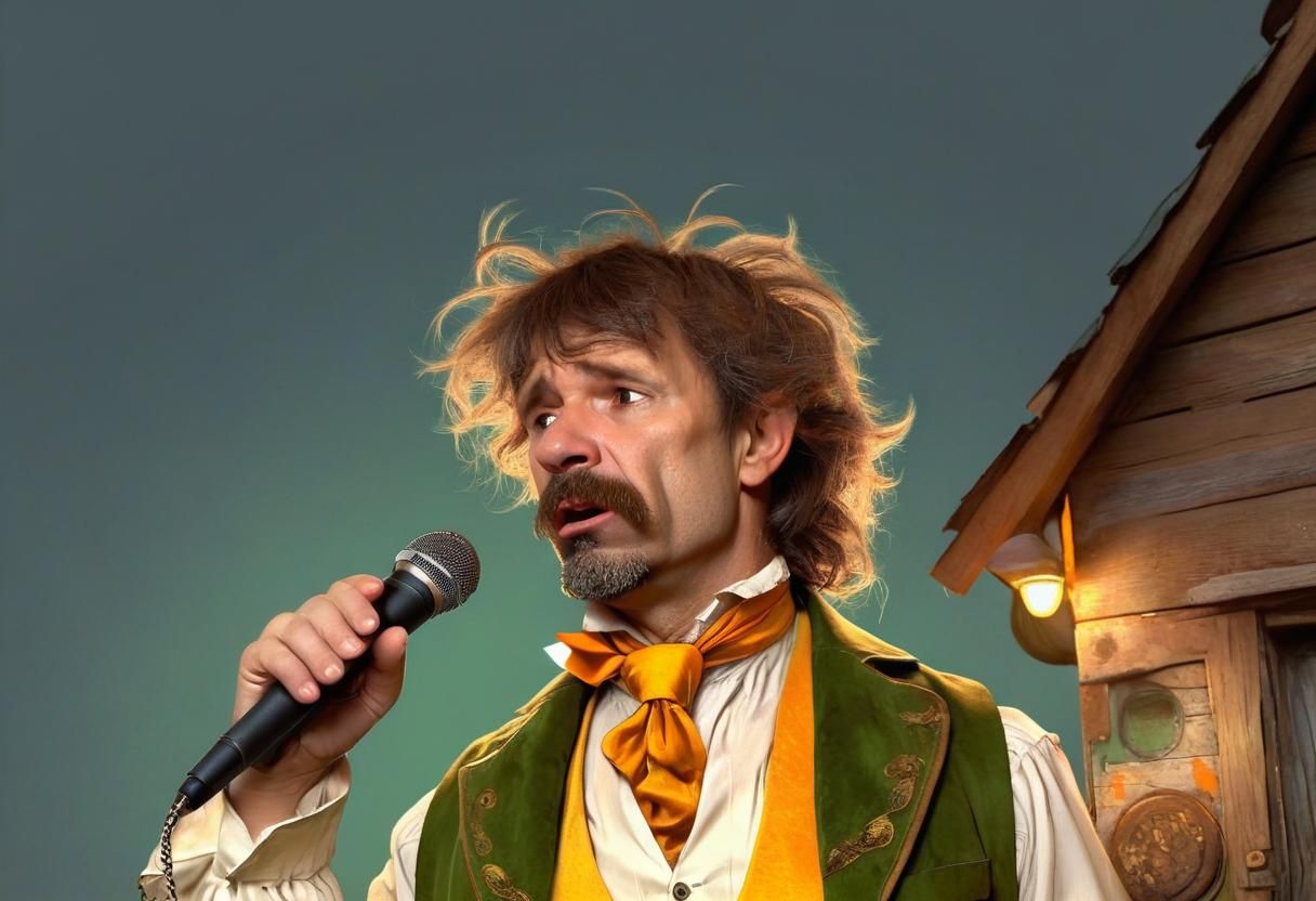 Sad Man Sings Karaoke: Art Nouveau Digital Portrait