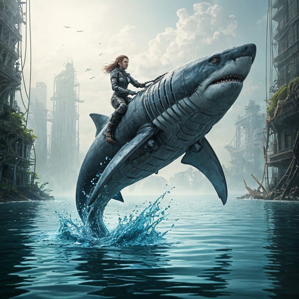 Robotic Shark Leaps from Water in Apocalyptic World