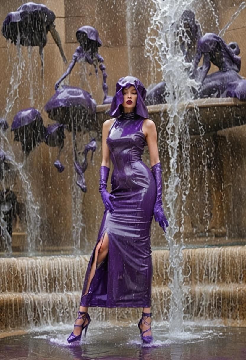 Glamorous Woman in Purple Latex in Fountain