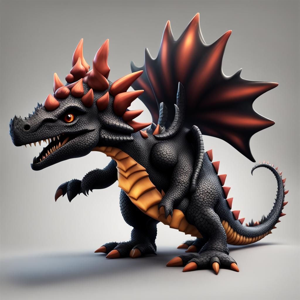 Chibi Black Stegosaurus Dragon Concept Art