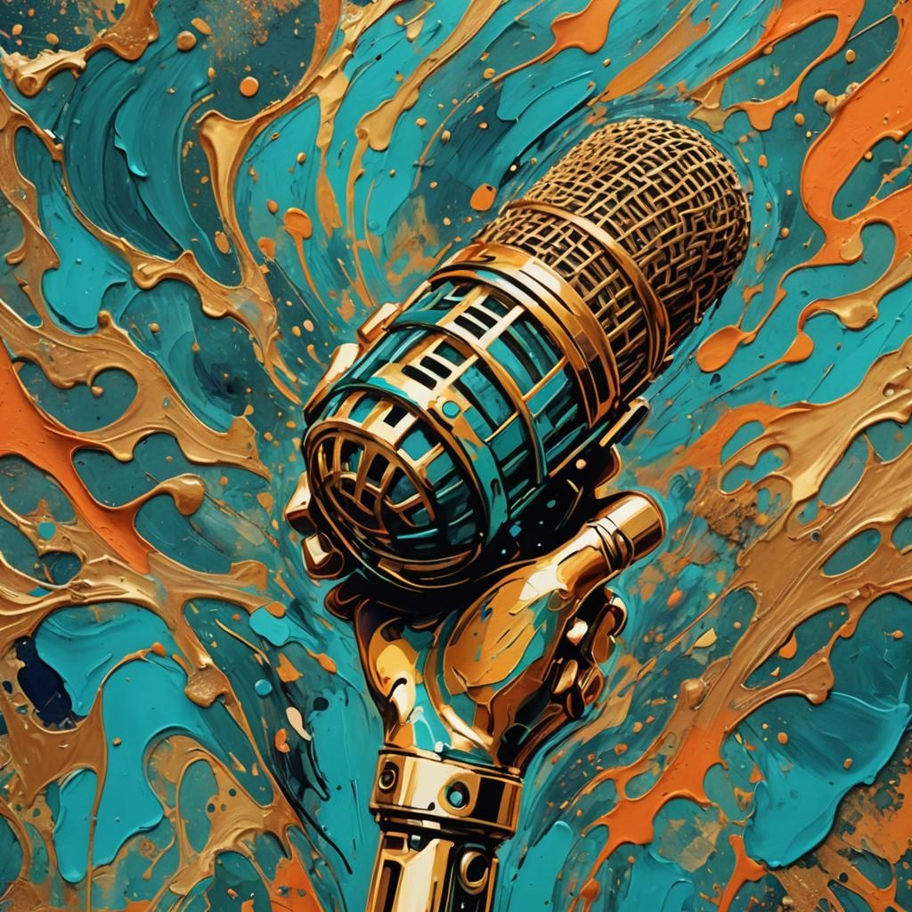 Golden Microphone in Abstract Expressionist Style