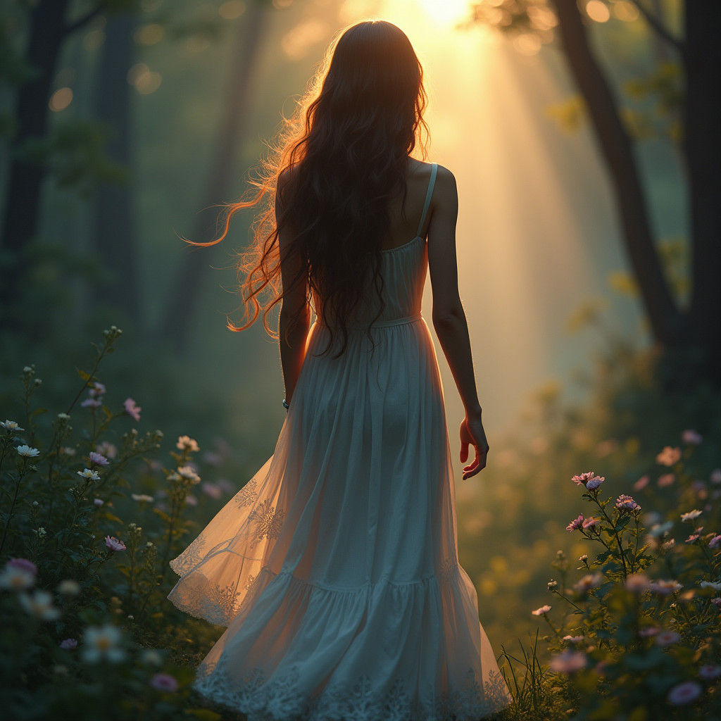 Woman Silhouetted in Golden Light, Fantasy Art