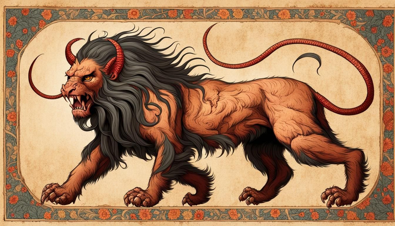 Scarred Manticore in Persian Art Style