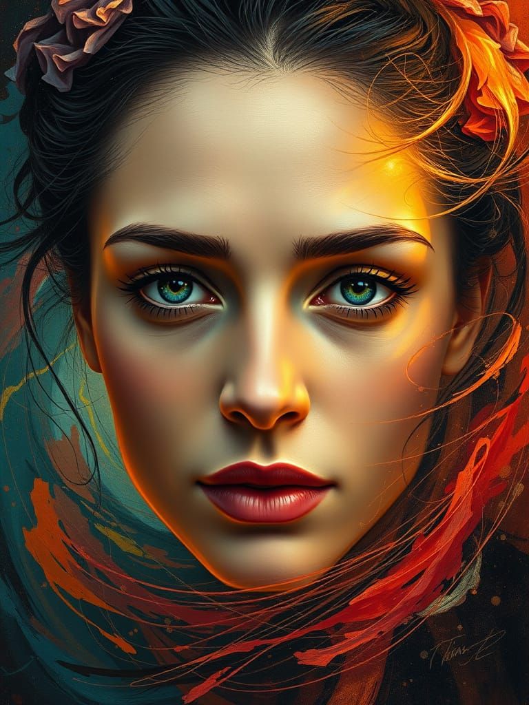 Hyper-Realistic Portrait in Vibrant Abstraction