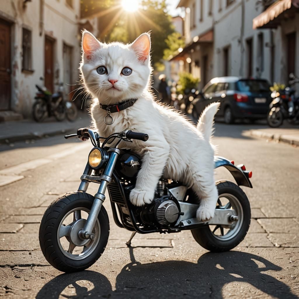 Cute Kitten on Motorcycle: Conceptual Art