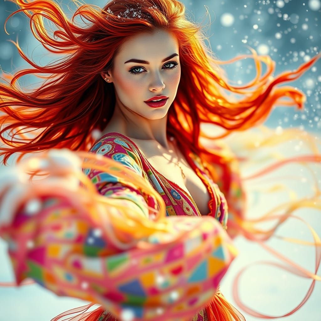 Stunning Woman in Vibrant Snow Dance
