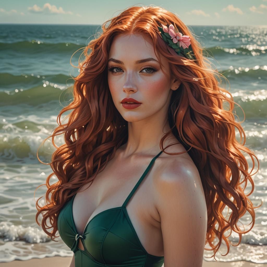 Stunning Princess Portrait on Sunny Beach, Hyperdetailed Art