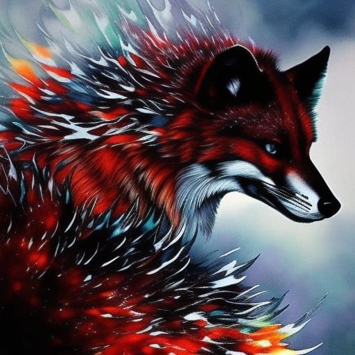 Majestic Ink Fox with Dripping Ink Art