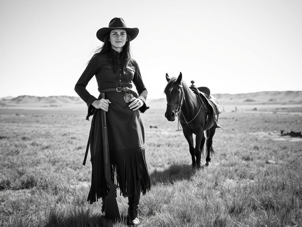 Confident Pioneer Woman Standing in the American West