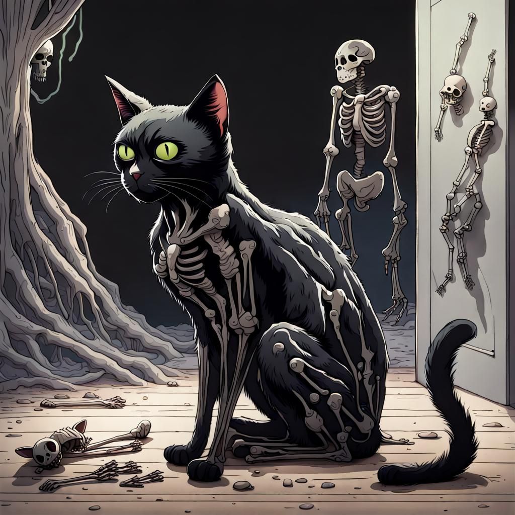 Surreal Black Cat Shedding to Reveal Alien Interior