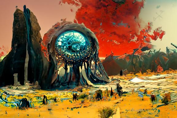 Radioactive Volcano Panorama in Biopunk Retrofuturism