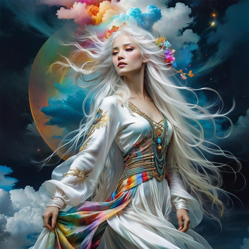 Ethereal Woman in Clouds, Detailed Art