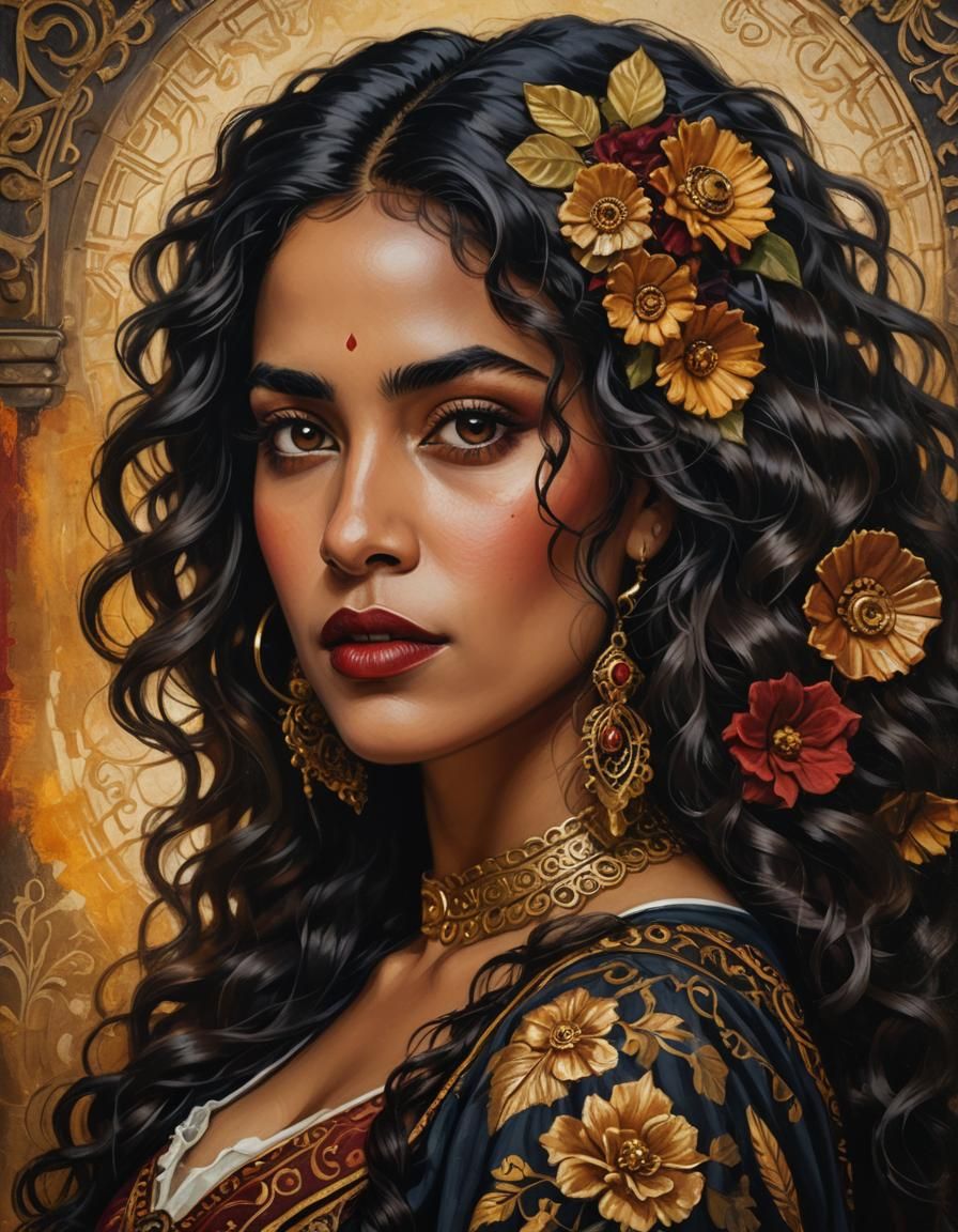 Hispanic Woman Portrait in Steampunk Renaissance Style