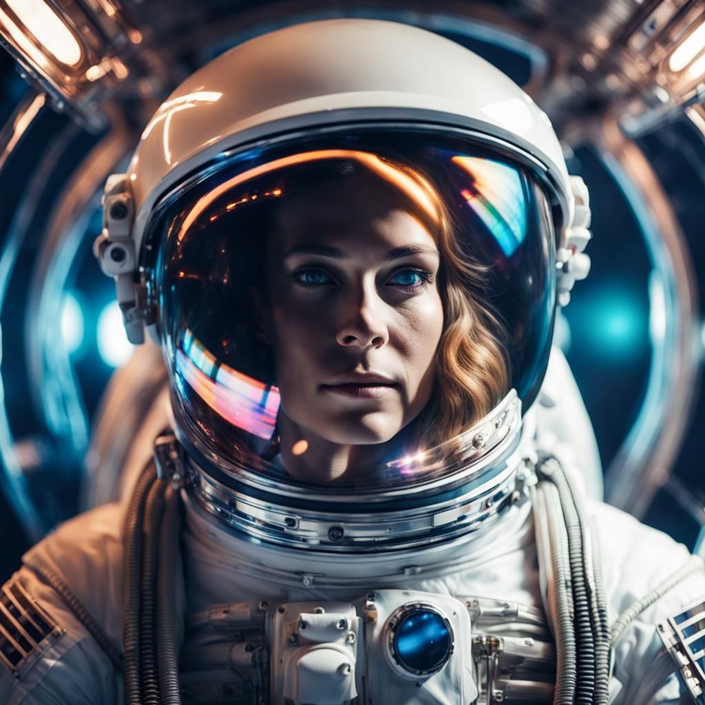 Astronaut Woman in Space: Hyperrealistic Portrait