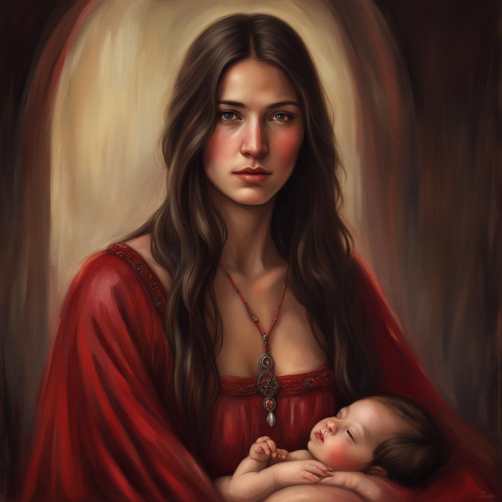 Ethereal Portrait: Young Woman with Newborn in Study