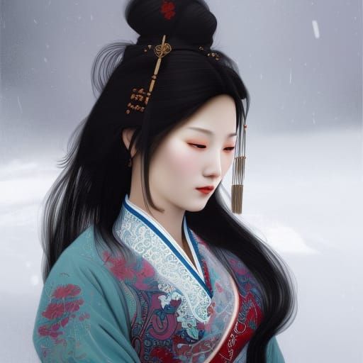 Chinese Woman in Traditional Dress, Detailed Portrait