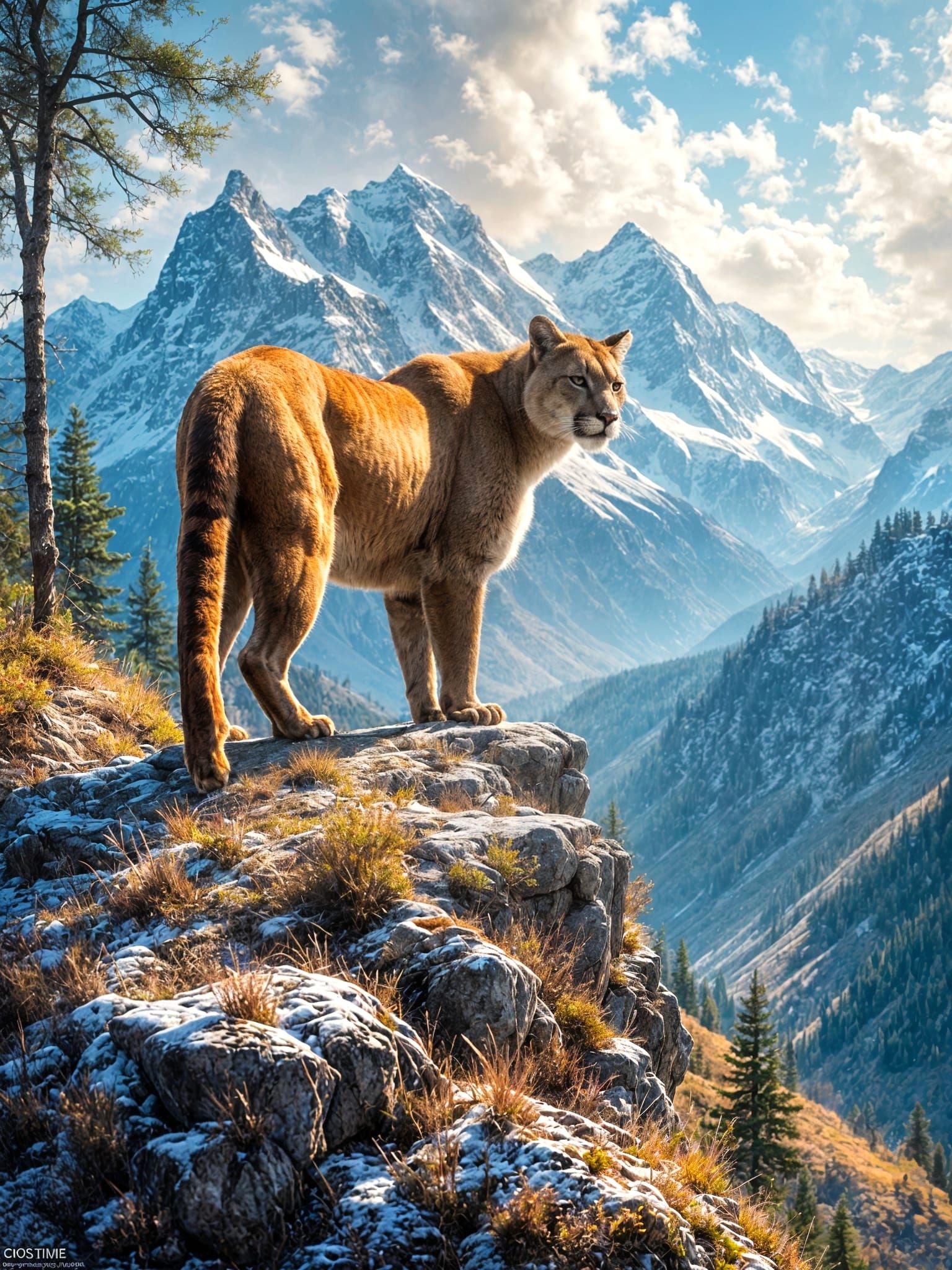 Majestic Mountain Lion Watching Over Territory