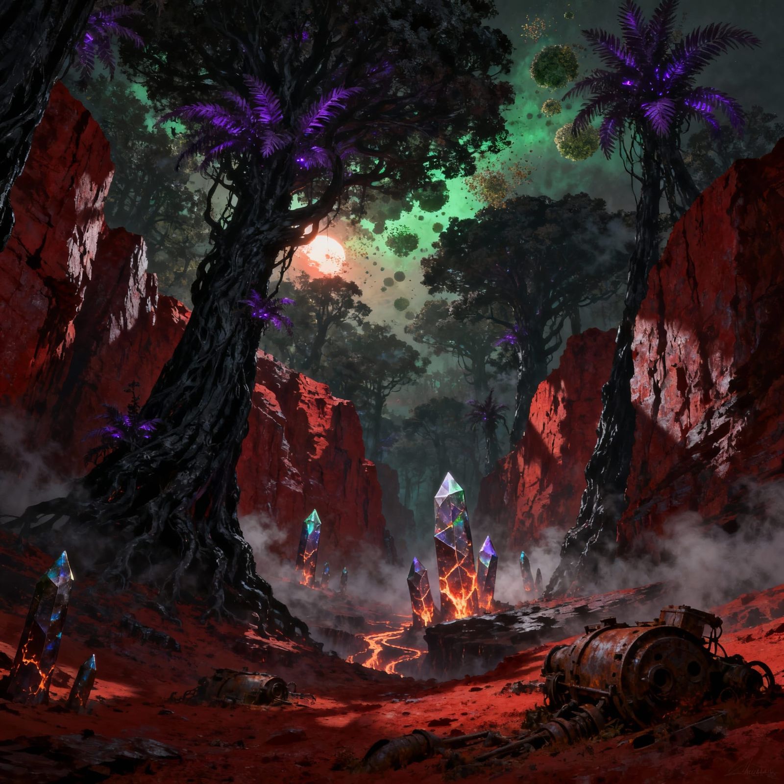 Mars Forests in Dark Fantasy Style