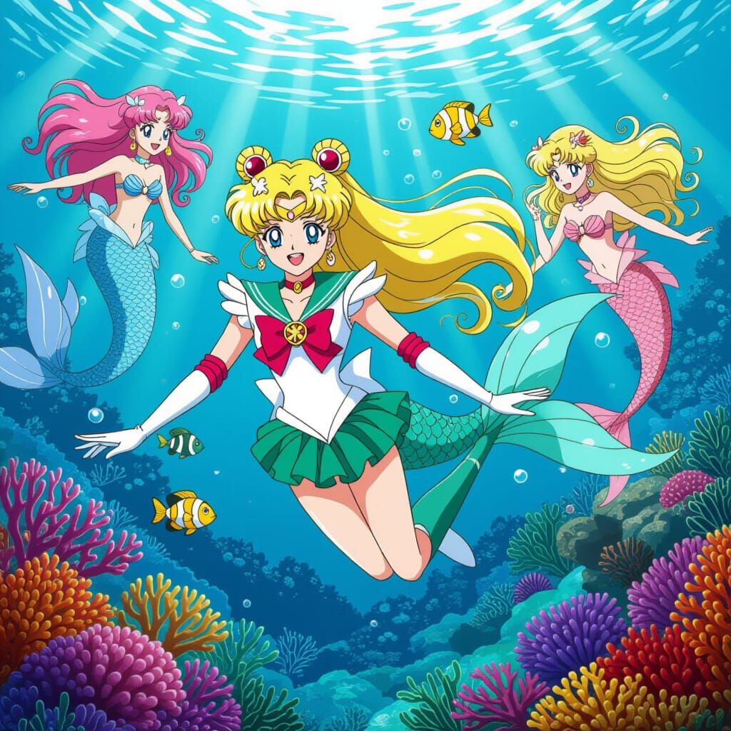 Sailor Moon Mermaid Adventure in Vibrant Anime Style