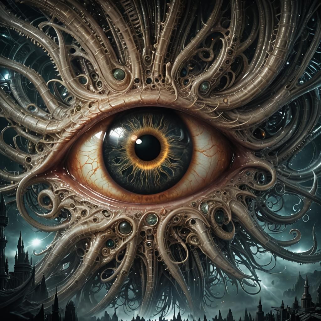 Infernal Transparent Eye Floating in Space