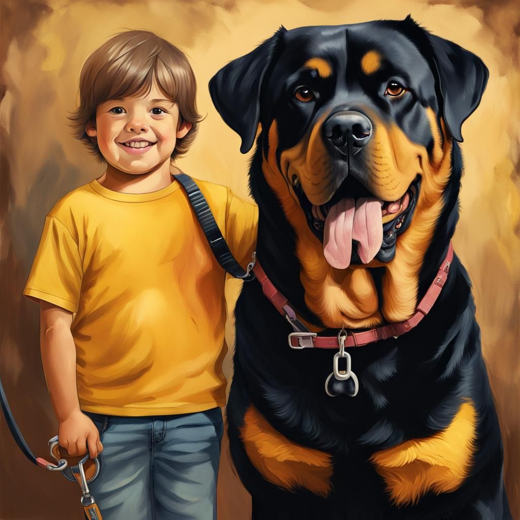 Boy and Rottweiler in Hyper-Realistic Digital Painting