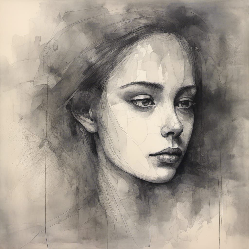 Minimalist Drawing: Girl Reading with Chalk Strokes