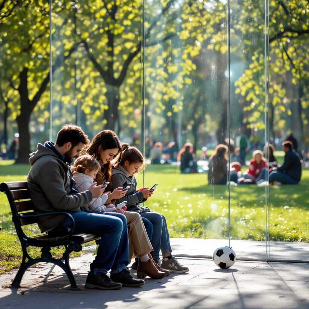 Isolated Family Lost in Smartphones Amidst Park Life