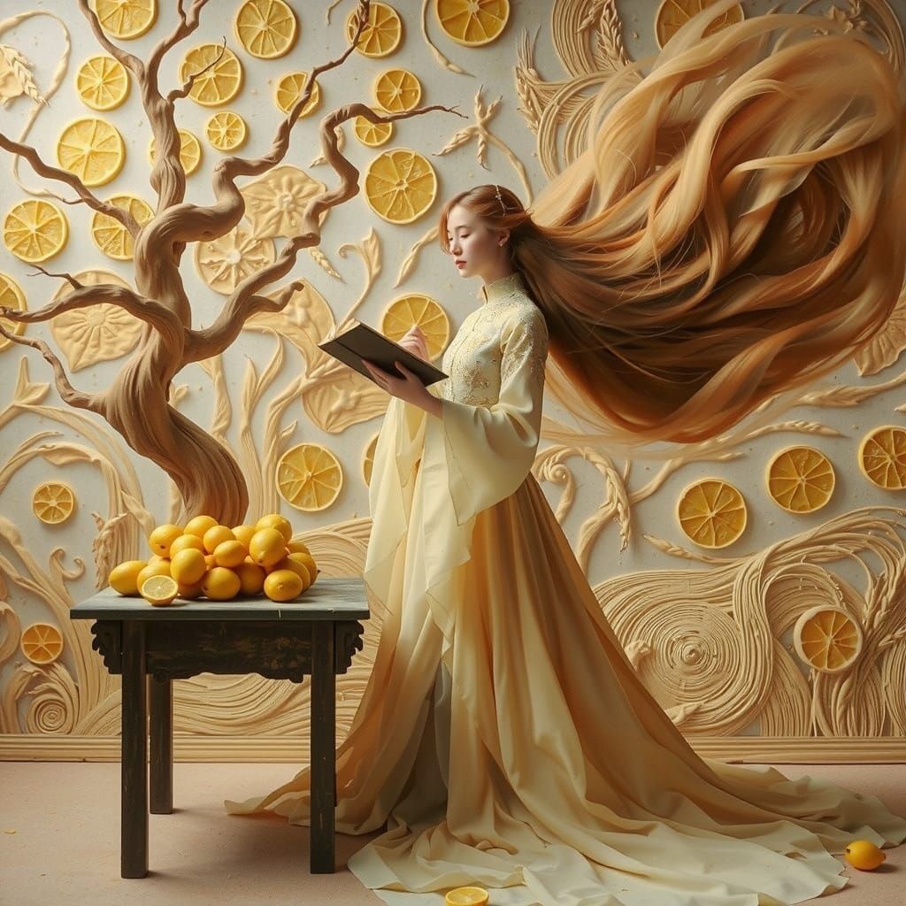 Ethereal Chinese Princess with Lemon Tree in Pre-Raphaelite ...