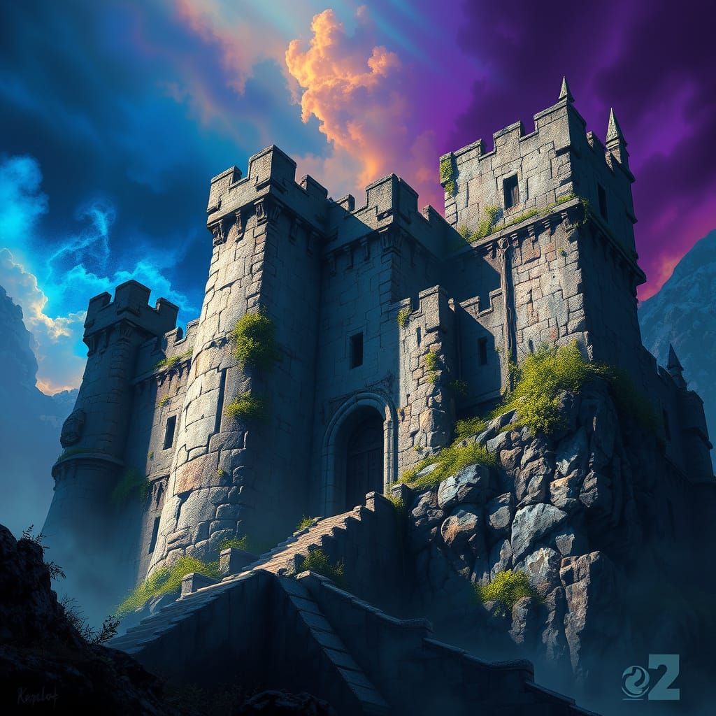Ethereal Fortress in Vibrant Splash Art Style