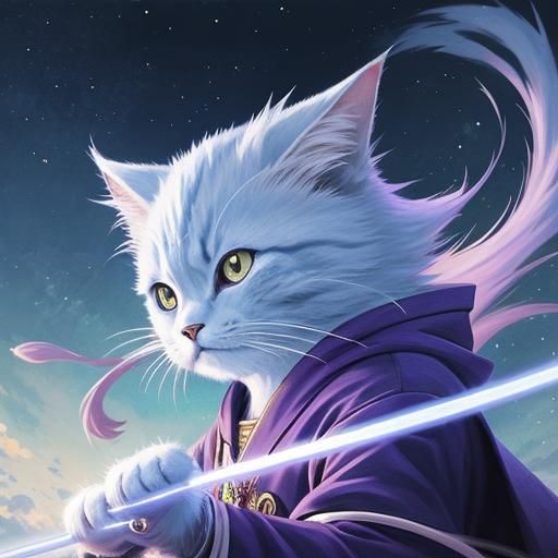 Anime Style Wizard Cat Illustration
