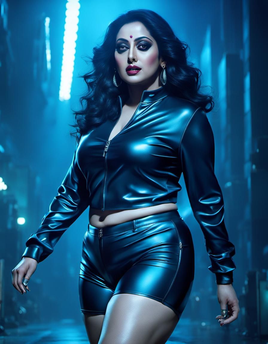 Curvy Figure in Neon Cyberpunk 2099 Style