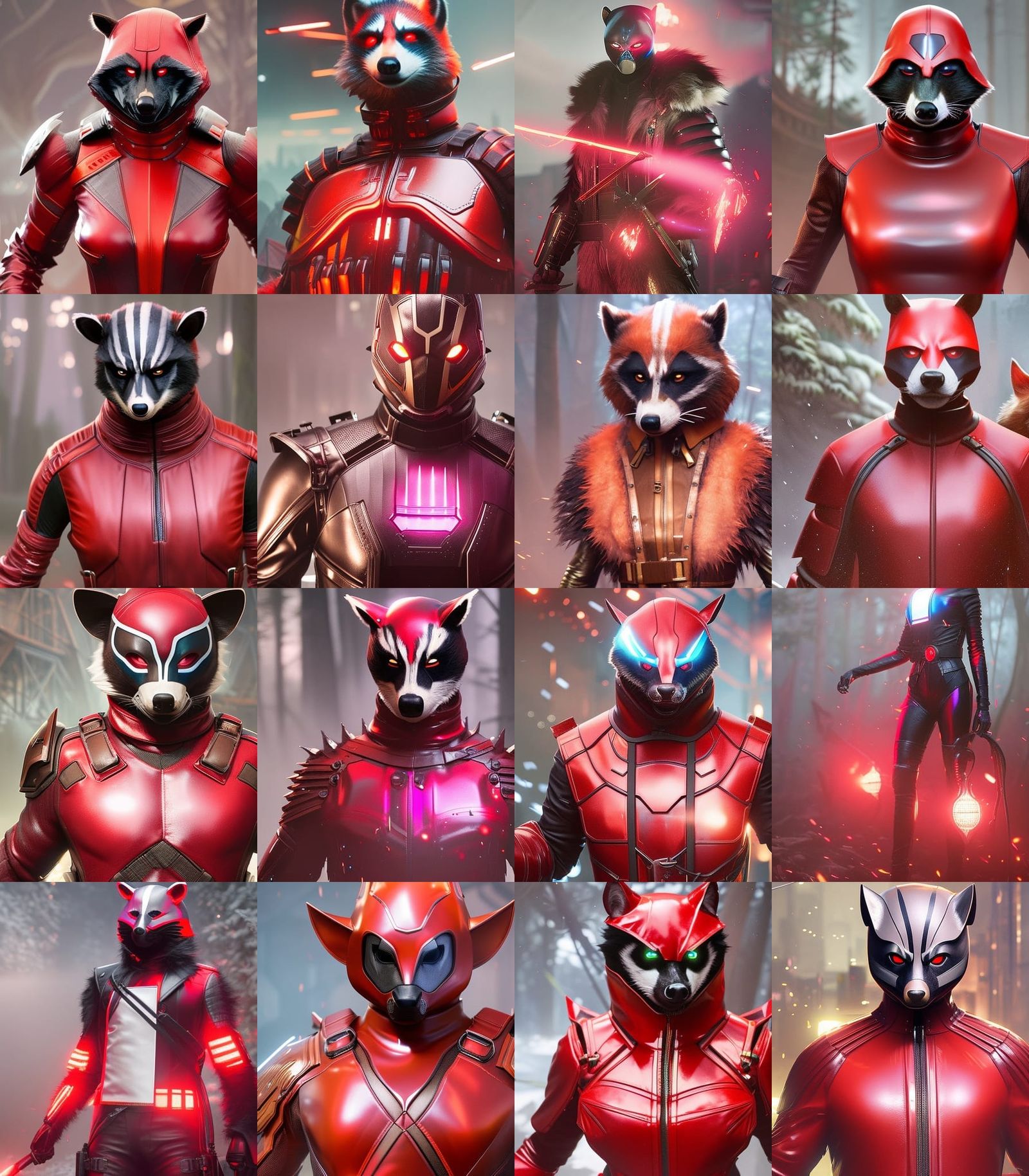 Living Latex Raccoon Suit: Dark Fantasy Concept Art