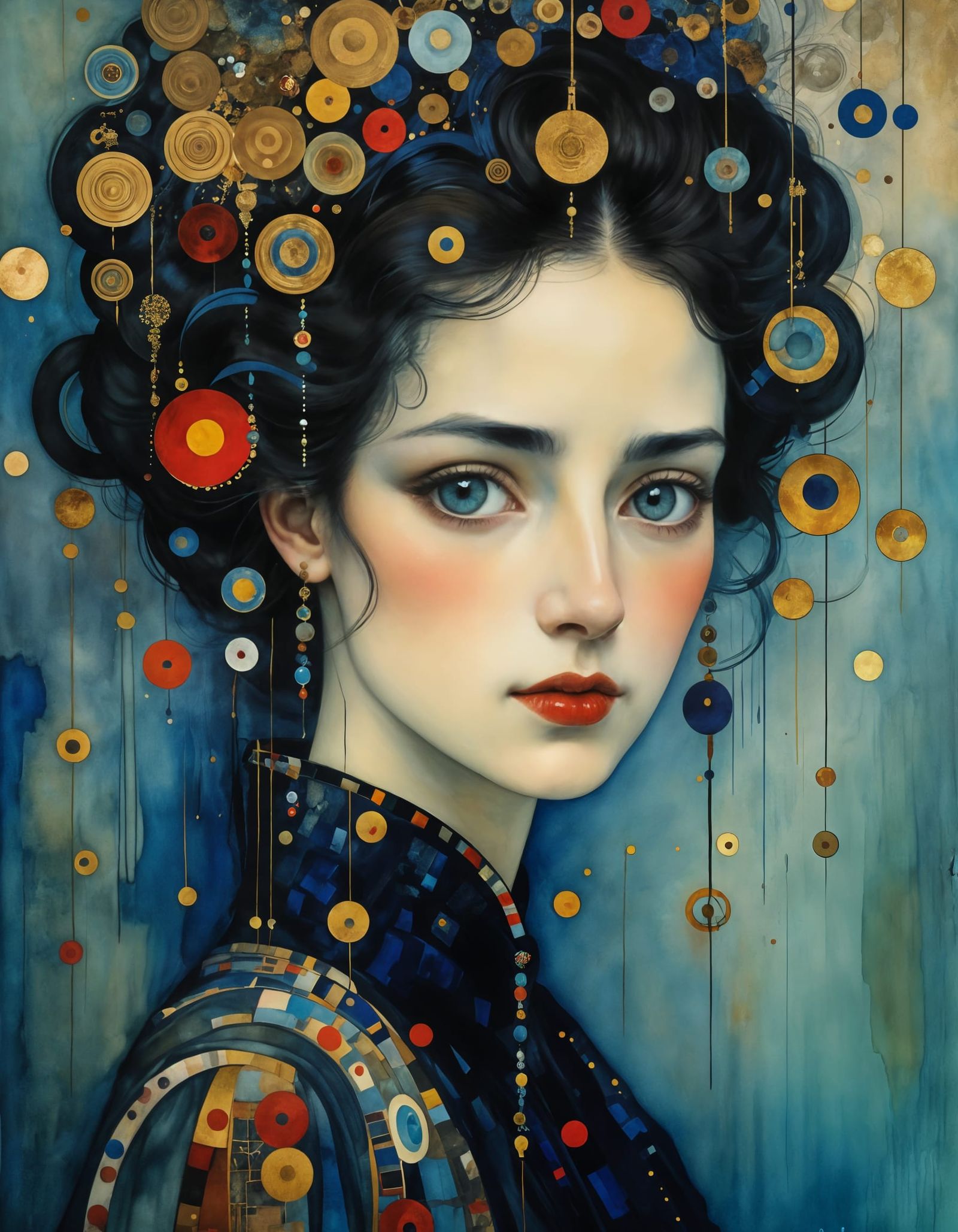 Woman's Portrait in Klimt-Inspired Art Nouveau Style