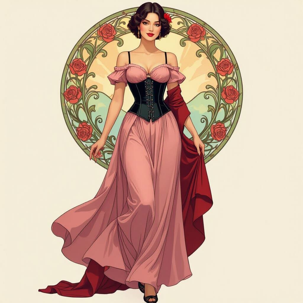 Elegant Woman in Art Nouveau Pop Surrealism Style