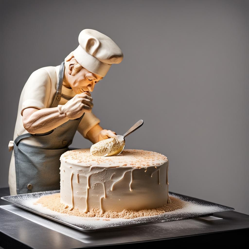 Cake Sculpture of Baker in Studio Lighting