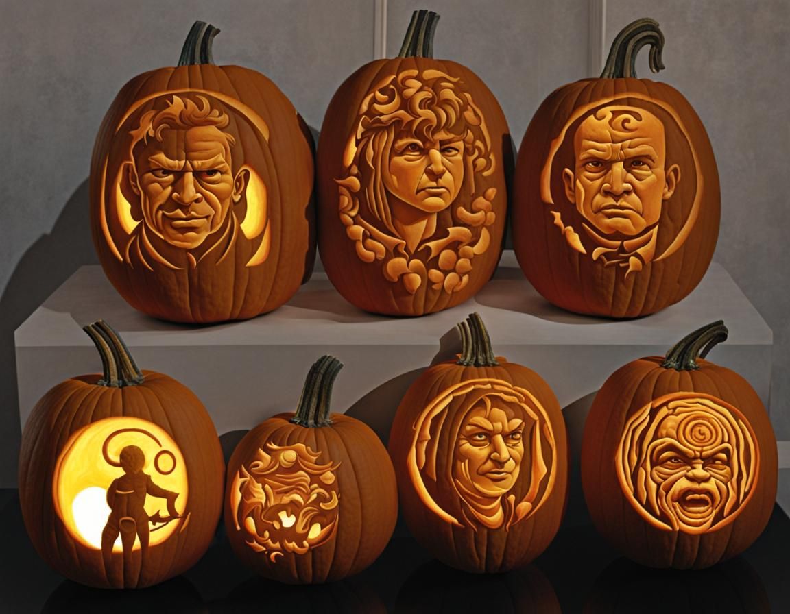 AI-Generated Image of Carved Pumpkins