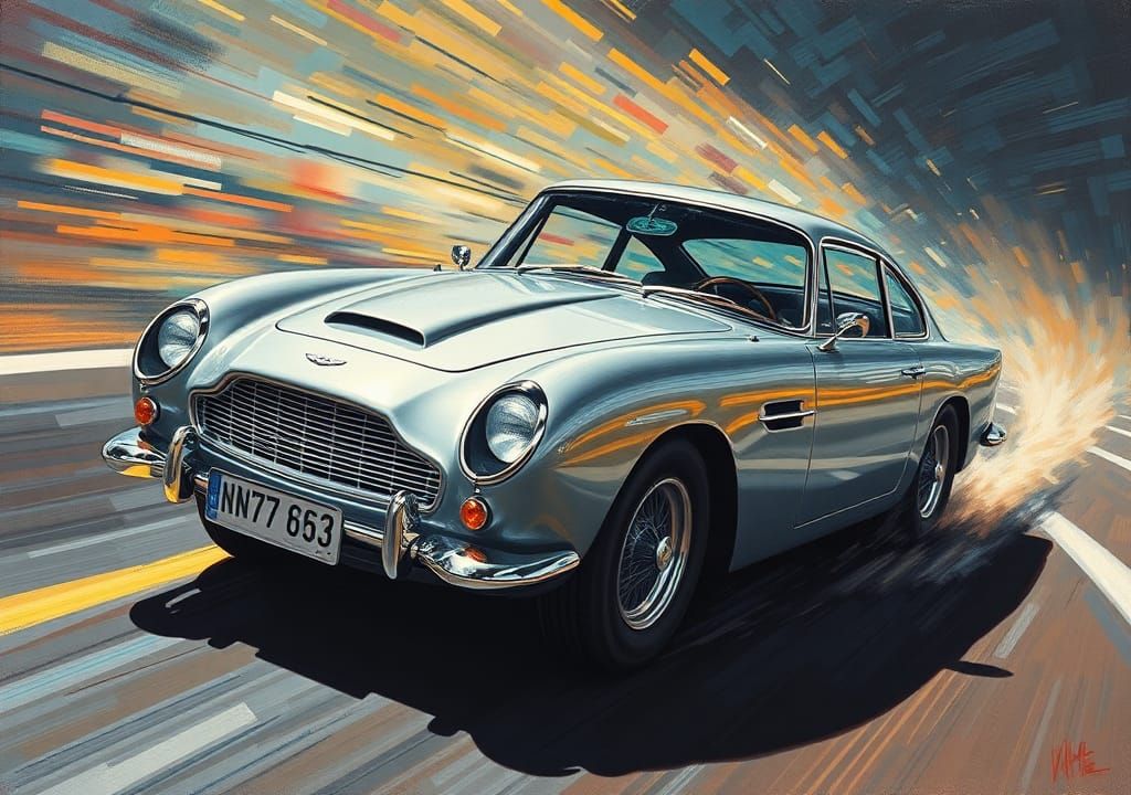 James Bond's Aston Martin DB5 in Oil Painting Style