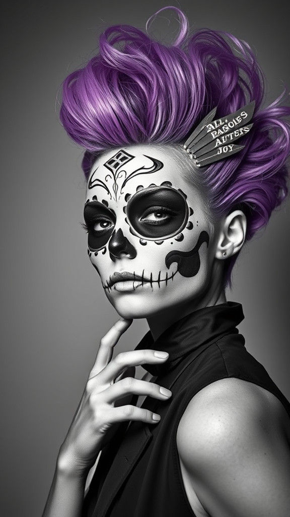 Geometric Sugar Skull Model in Dada Fashion Photo