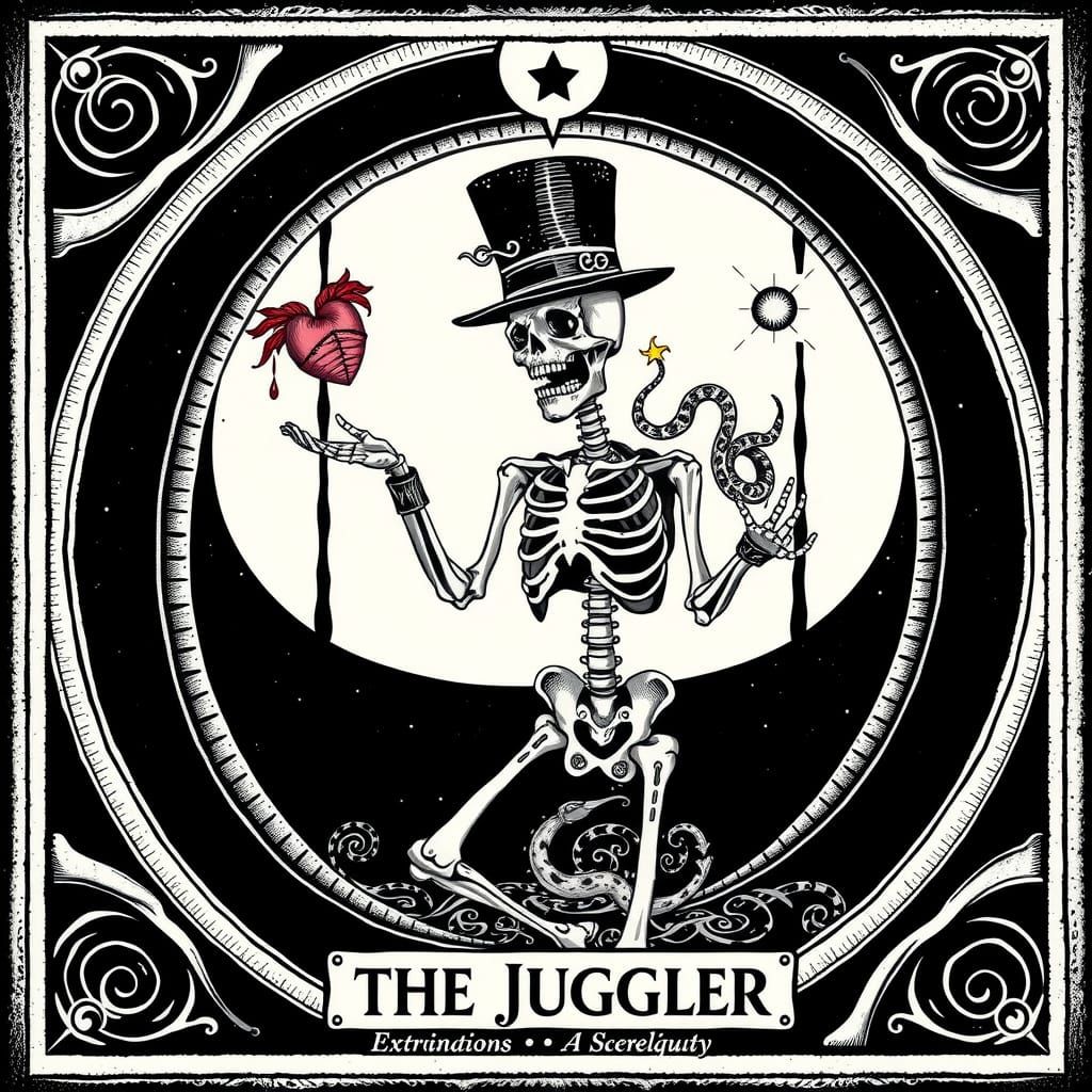 Tarot Card: The Juggler with Arcane Symbols