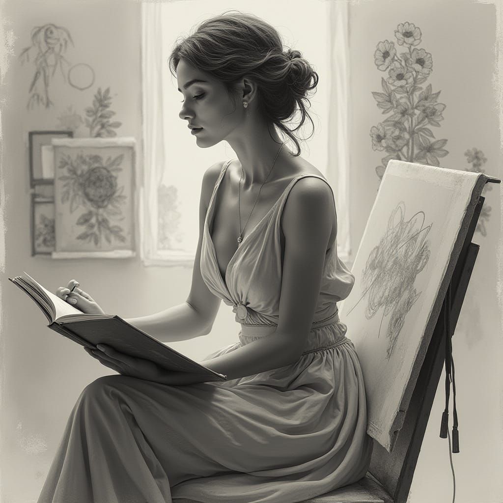Creative Woman: Photorealism Meets Sketchbook Art