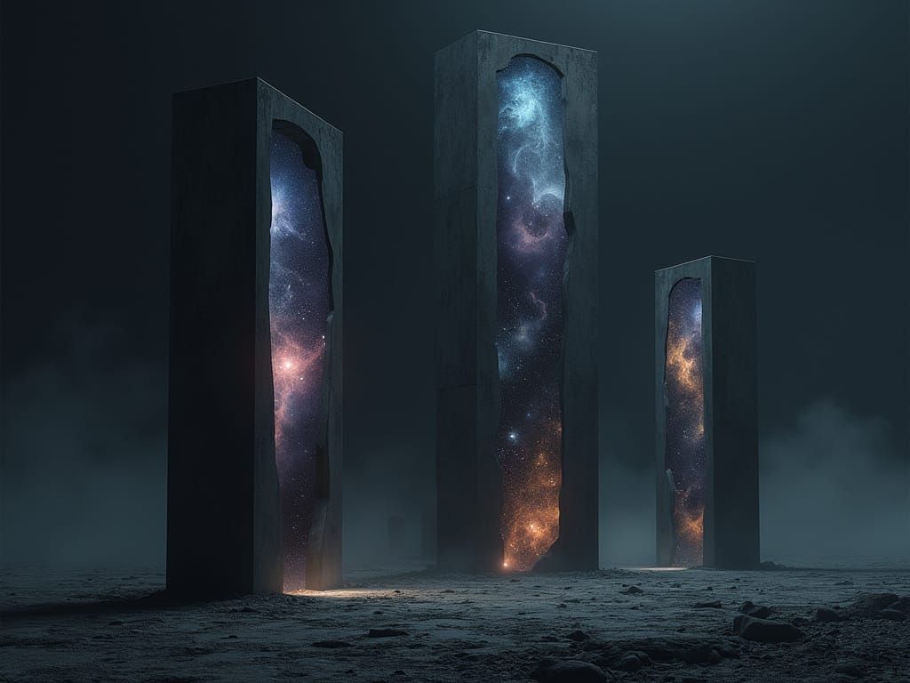Cosmic Monoliths Rise from the Void in Ethereal Abstraction