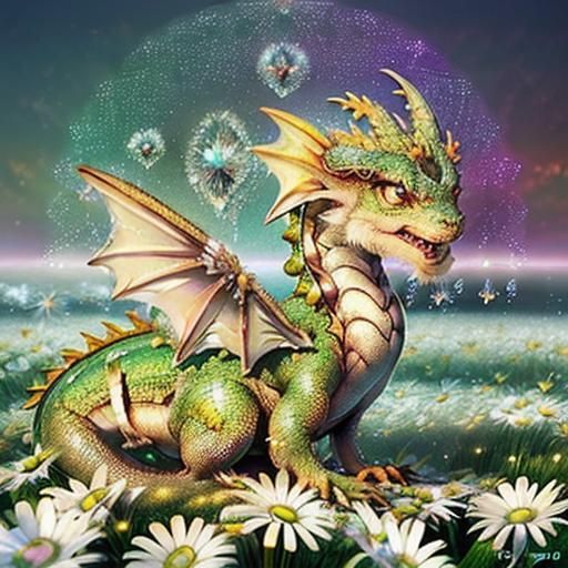 Daisy Dragon with Dewdrops at Dawn