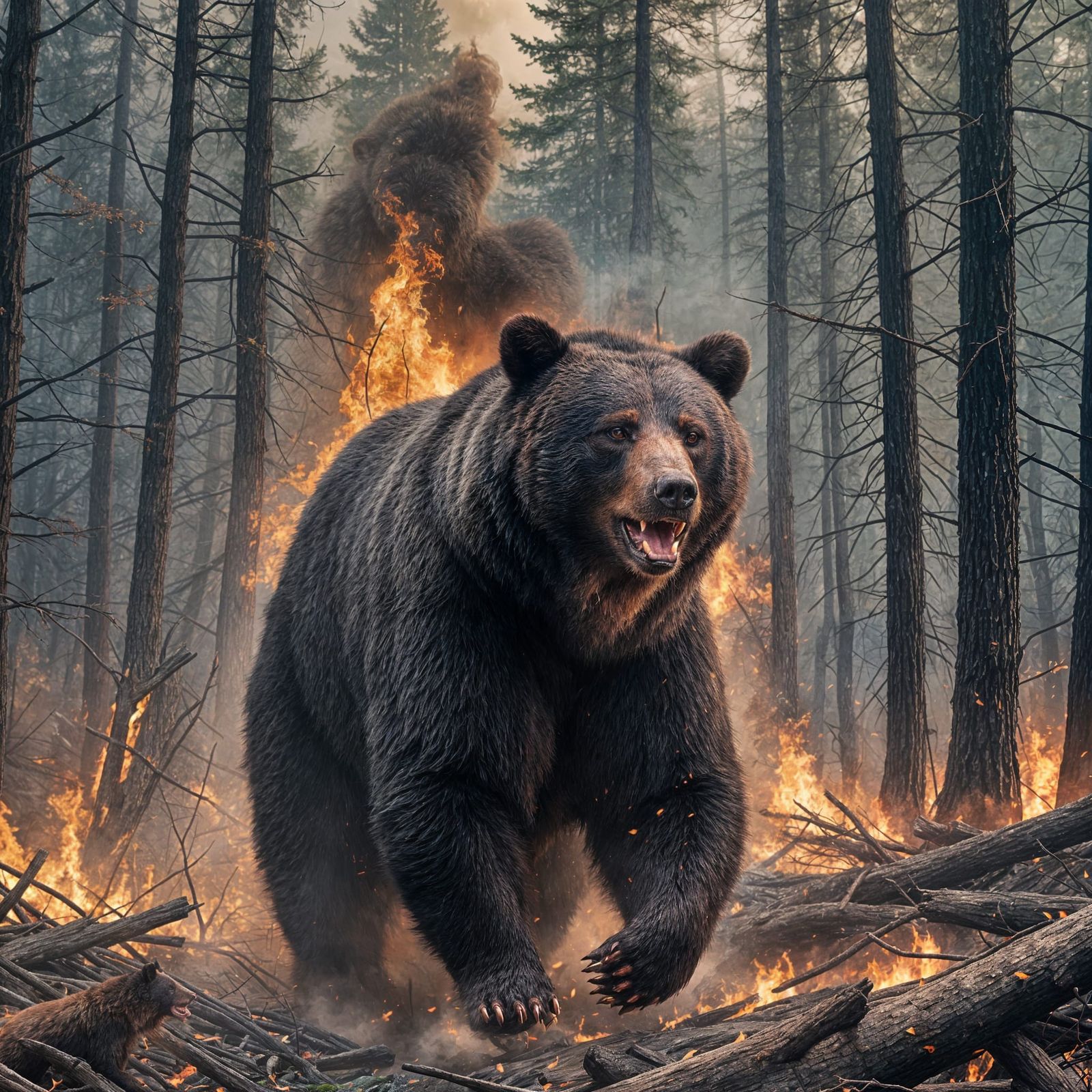 Fearsome Black Bear Roars in Smoky Mountain Inferno