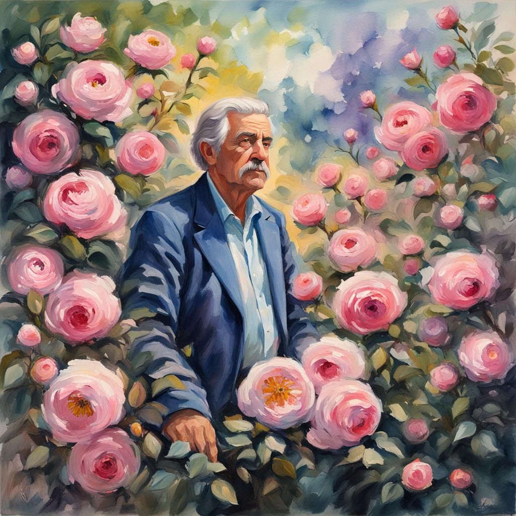 Impressionist Gouache Painting of Musk-Rose Blooms