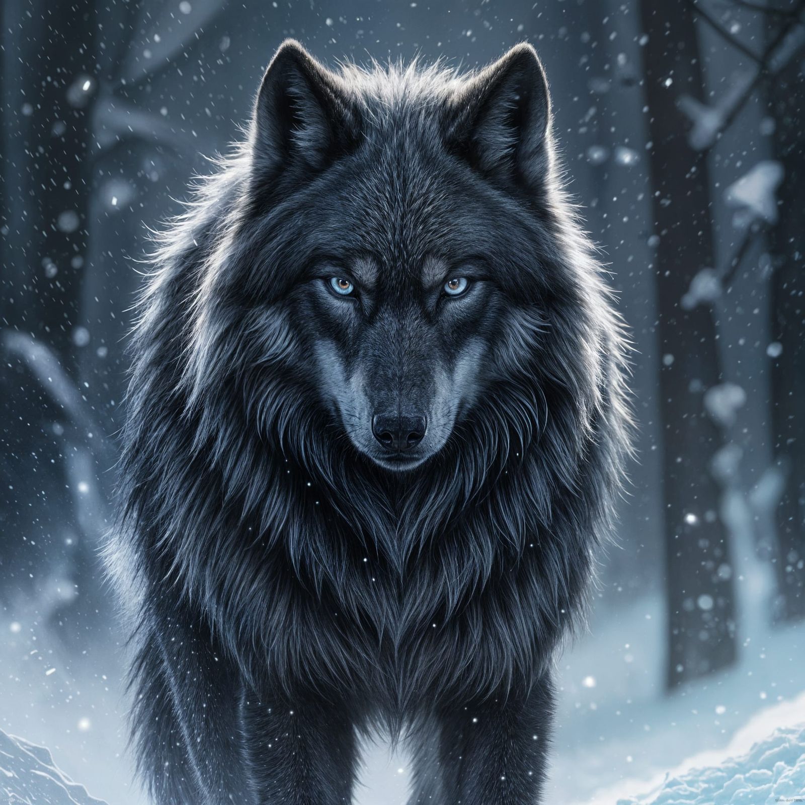 Shimmery Black Wolf Shifter with Silver Undertones