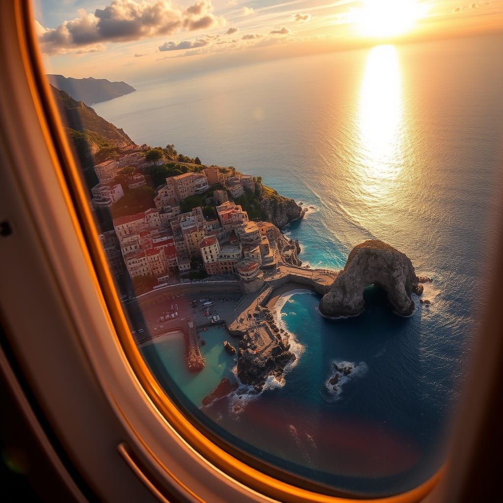 Amalfi Coast Airplane Window View: HDR Landscape