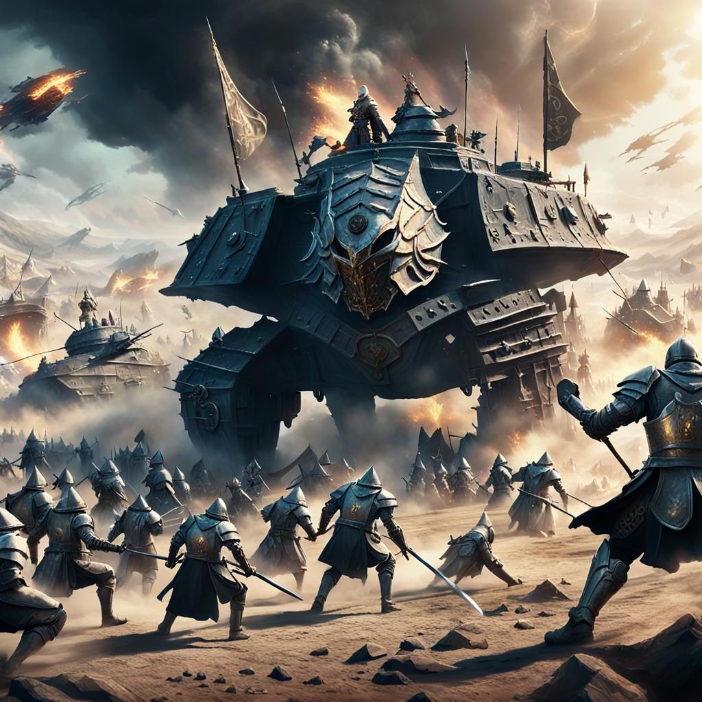 Epic Battlefield Clash: Fantasy Matte Painting in 8K