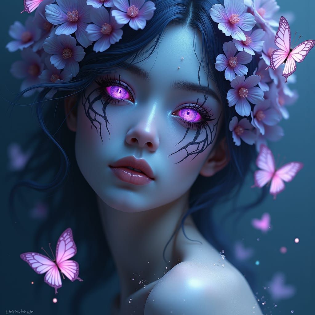 Ethereal Woman Portrait with Butterfly Features in Dark Fant...