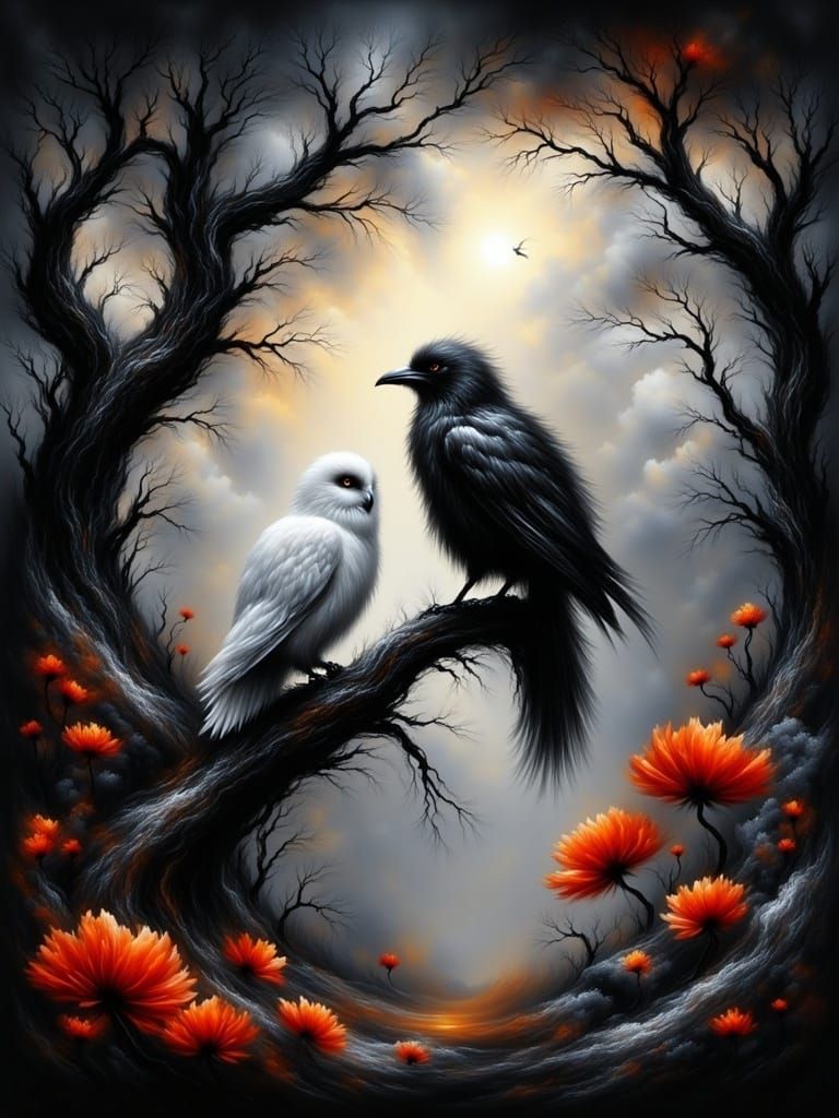 Whispers of the Forest: A Serene Moonlit Scene with Snowy Ow...